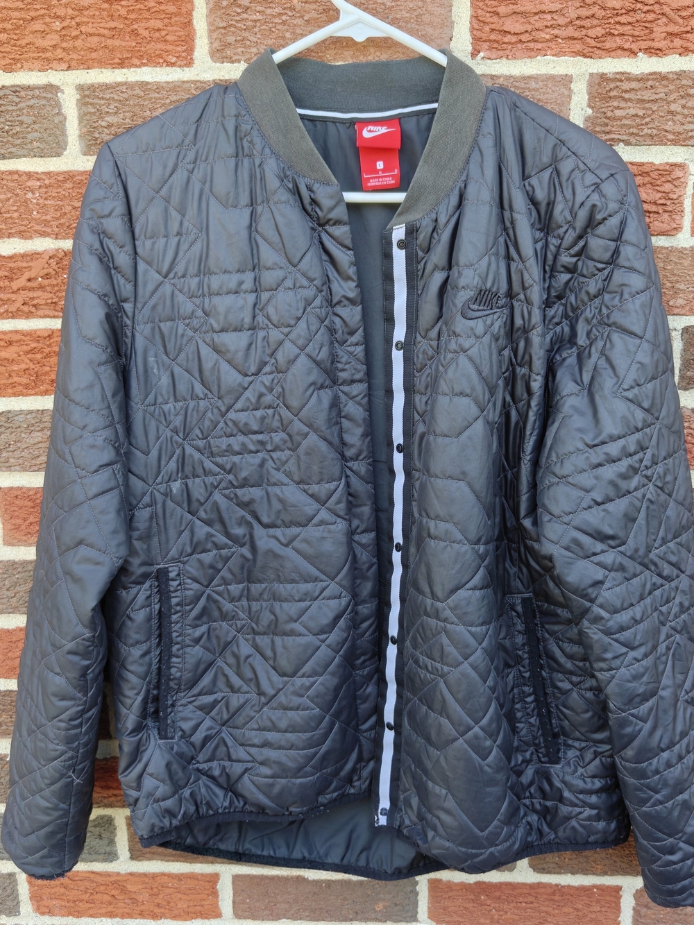 Nike Mens Large Quilted PrimaLoft Liner Bomber Jacket Black 854747-010 Snap